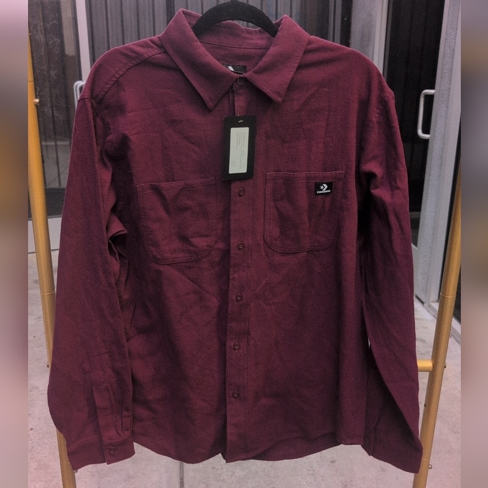 Converse Men's Button-Down Shirt - Burgundy Size Medium